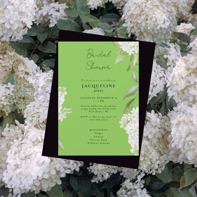 White Hydrangea Lime Green Bridal Shower  Invitation (Creator Uploaded)