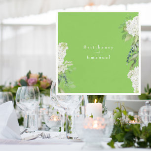 White Hydrangea Lime Green Wedding Napkin
