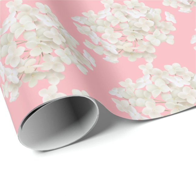 White Hydrangea on Blush Pink Wrapping Paper (Roll Corner)