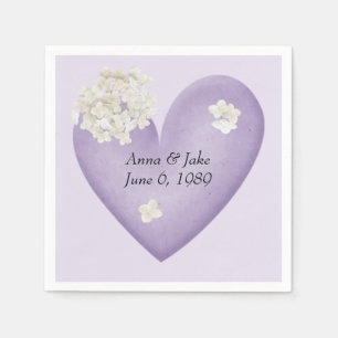 White Hydrangea on Heart Anniversary Napkin