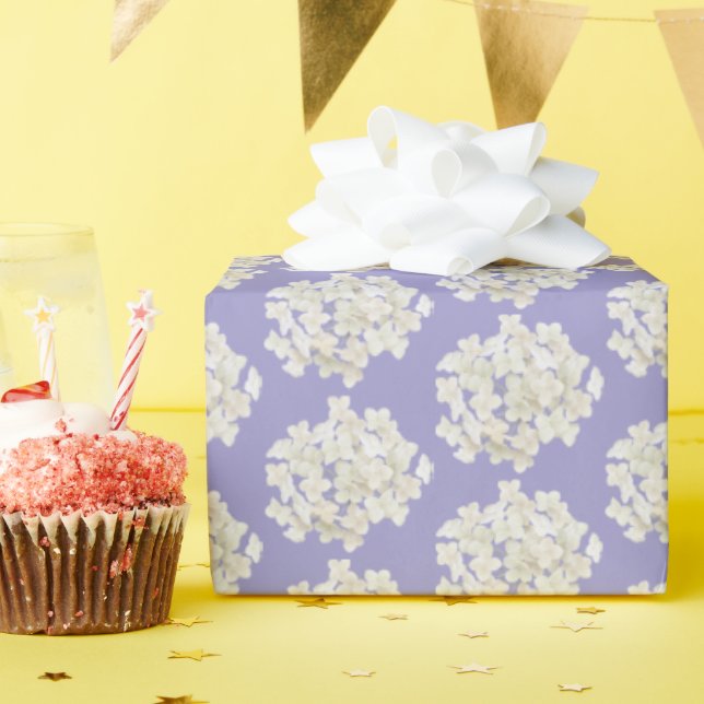 White Hydrangea on Pastel Lavender Wrapping Paper (Birthday Party)