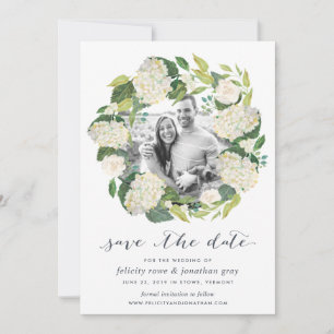 White Hydrangea Photo Save the Date Card