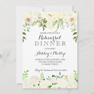 White hydrangea Rehearsal dinner invitation