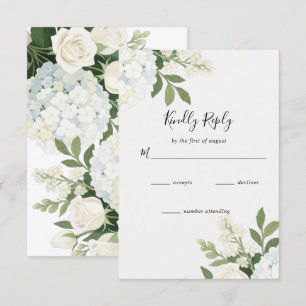 White Hydrangea Rose Elegant Wedding RSVP Card