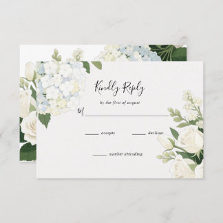 White Hydrangea Rose Elegant Wedding RSVP Card