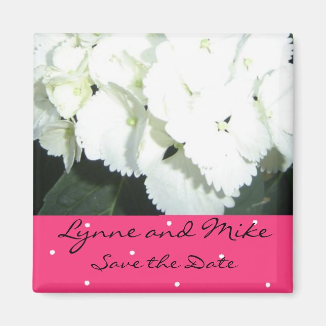 White Hydrangea Save the Date Magnet (Front)