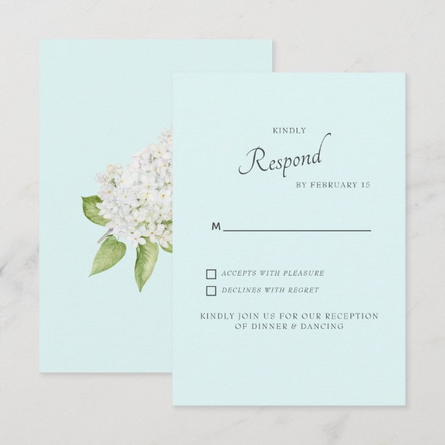 White Hydrangea Seafoam Background Wedding RSVP Card (Front/Back)