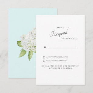 White Hydrangea Seafoam Wedding RSVP Card
