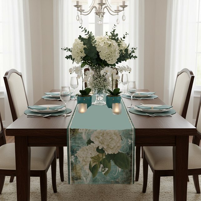 White hydrangea short table runner (Creator Uploaded)