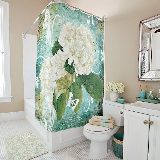 white hydrangea shower curtain (Creator Uploaded)