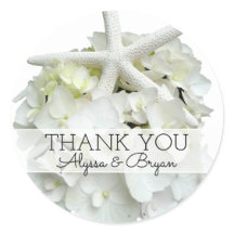 White Hydrangea Starfish Wedding Thank You