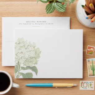 White Hydrangea Stationery or Invitation  Envelope