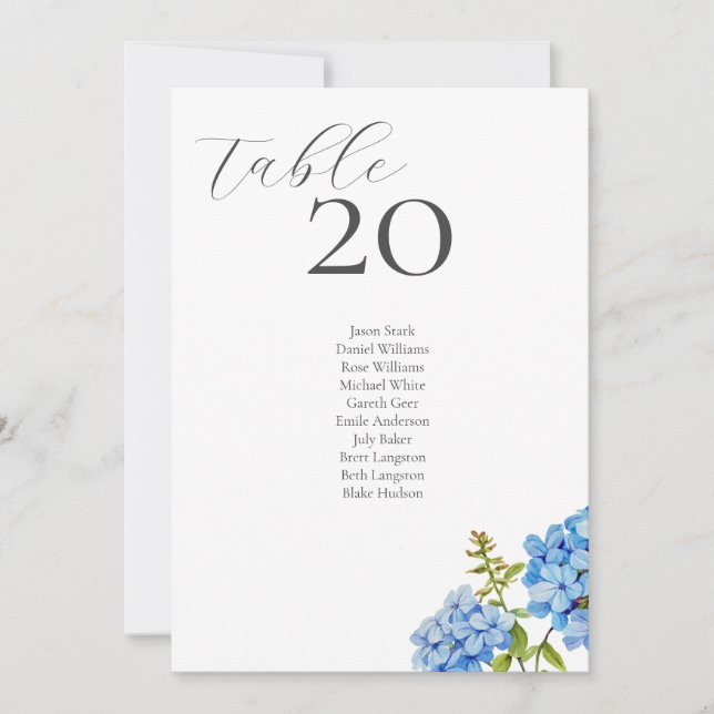White | Hydrangea Table Number & Seating Card (Front)