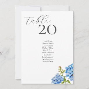 White Hydrangea Table Number & Seating Card