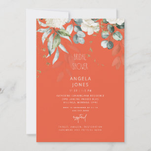 White Hydrangea Tangerine Bridal Shower Invitation