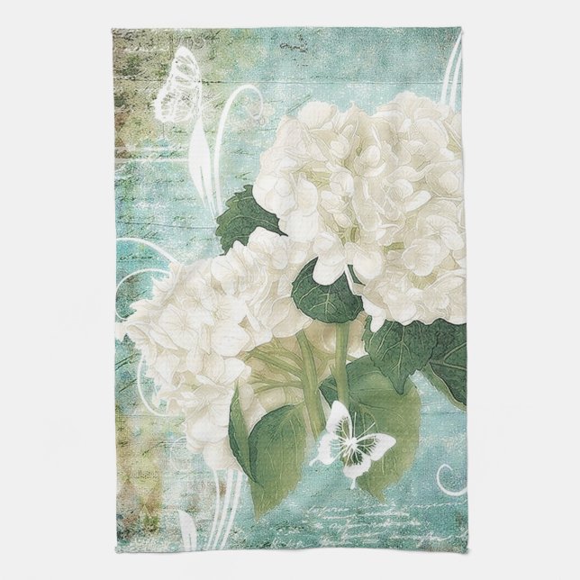 White hydrangea tea towel (Vertical)