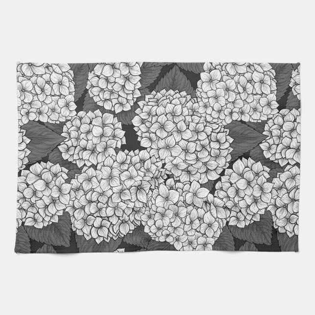 White hydrangea tea towel (Horizontal)