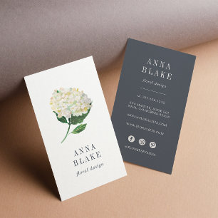 White Hydrangea Vertical Business Card