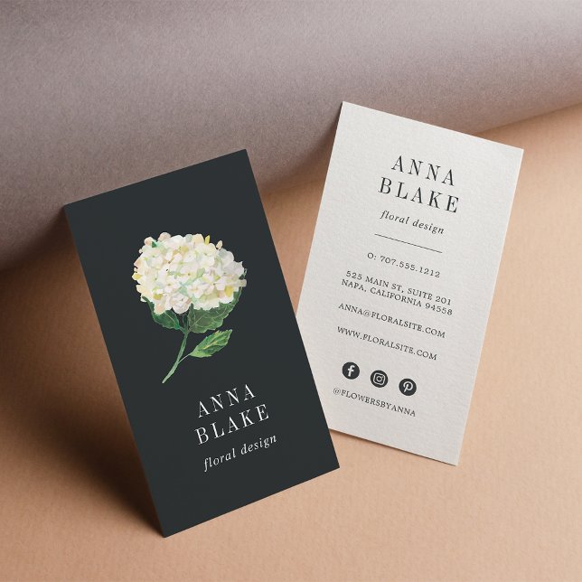 White Hydrangea Vertical Business Card (Creator Uploaded)