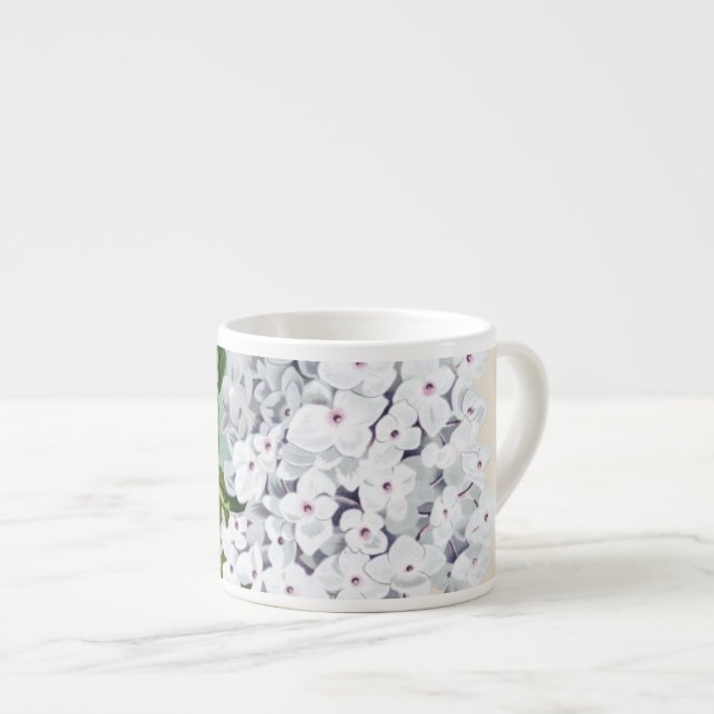 White Hydrangea Vintage Botanicals Illustrations Espresso Cup (Front Right)