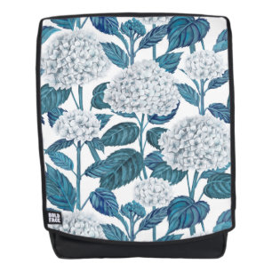 White hydrangea watercolor backpack
