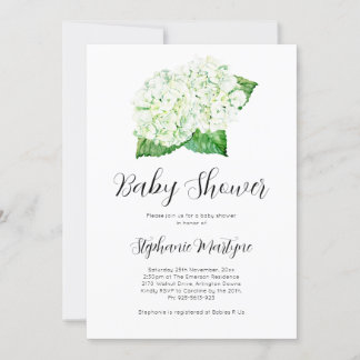 White Hydrangea Watercolor Botanical Baby Shower Invitation