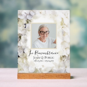 White Hydrangea Watercolor Celebration of Life Acrylic Sign