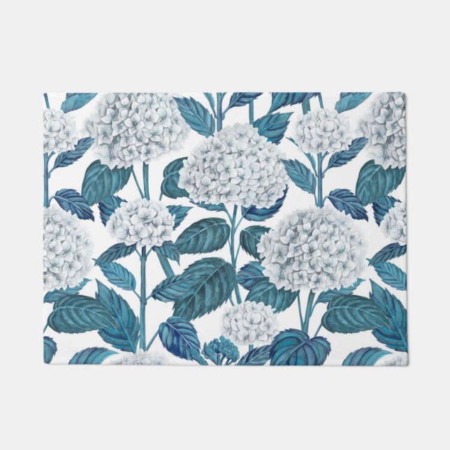 White hydrangea watercolor doormat (Front)