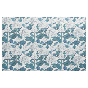 White hydrangea watercolor fabric