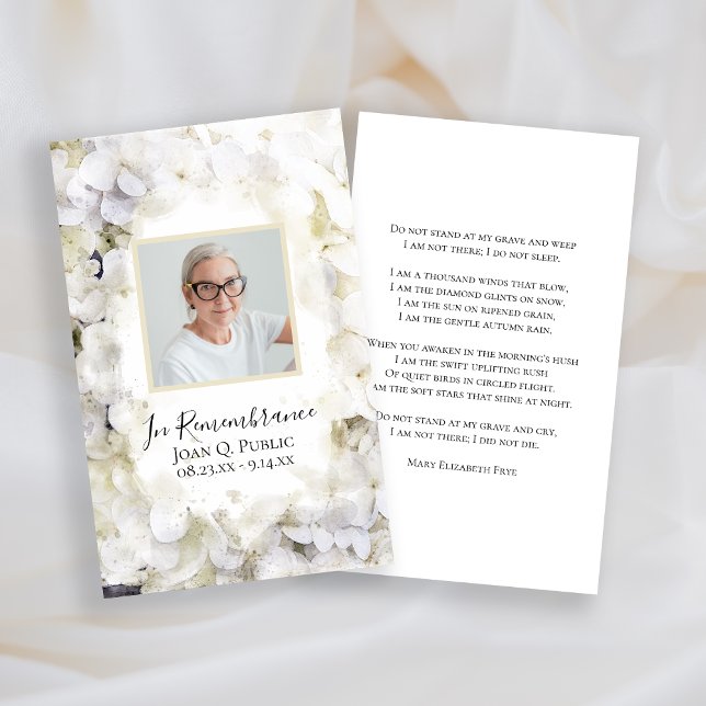 White Hydrangea Watercolor Funeral Memorial Prayer Business Card (Creator Uploaded)