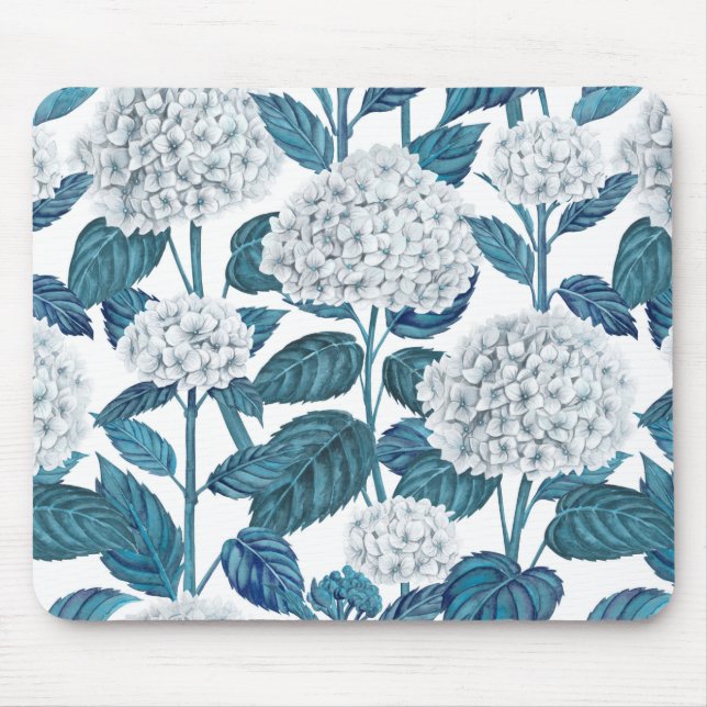 White hydrangea watercolor mouse mat (Front)