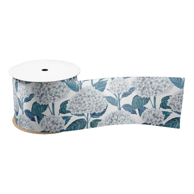 White hydrangea watercolor satin ribbon (Spool)
