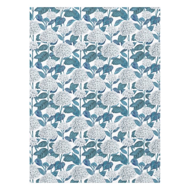 White hydrangea watercolor tablecloth (Front)