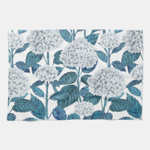 White hydrangea watercolor tea towel