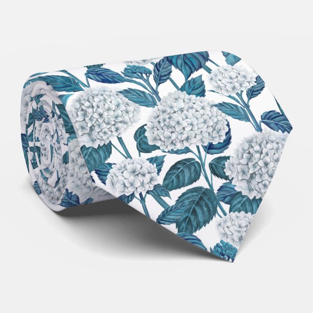 White hydrangea watercolor tie (Rolled)
