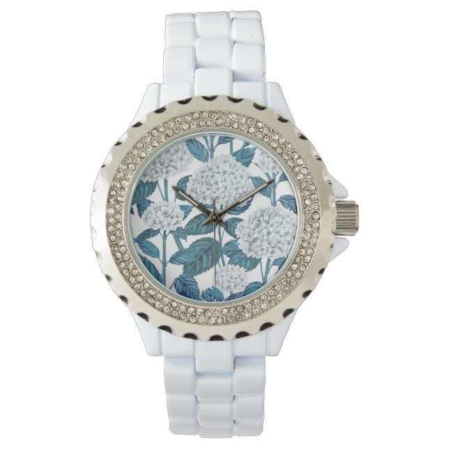 White hydrangea watercolor watch (Front)