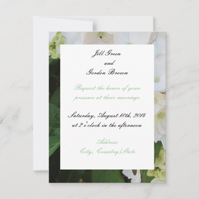 White Hydrangea Wedding Invitation (Front)