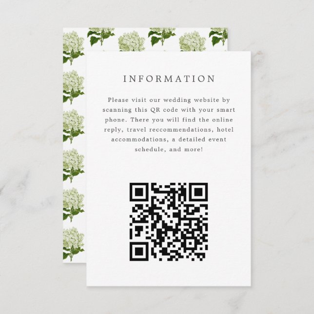 White Hydrangea Wedding Invitation Insert Card (Front/Back)