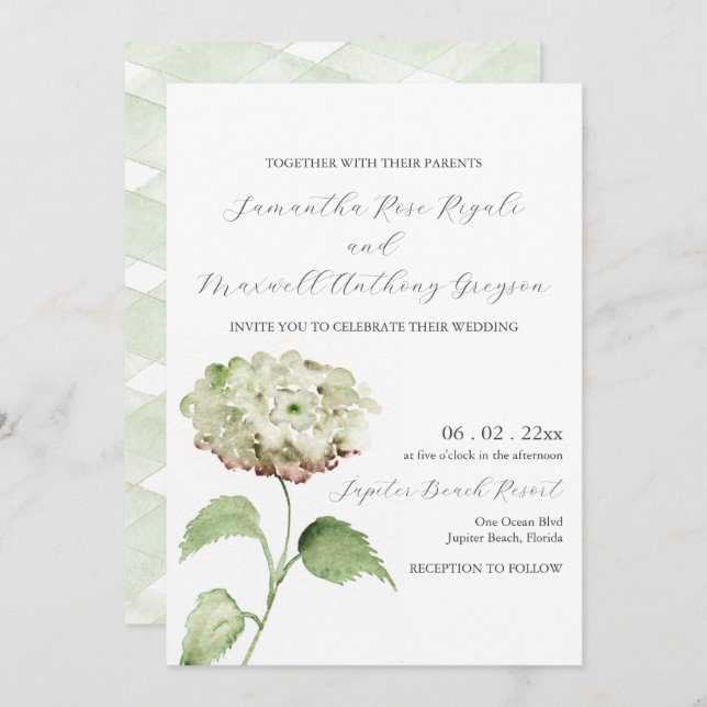 White Hydrangea Wedding Invitation Invitations (Front/Back)