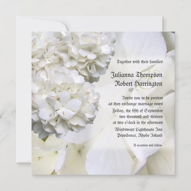 White Hydrangea Wedding Invitation, Square Invitation (Front)