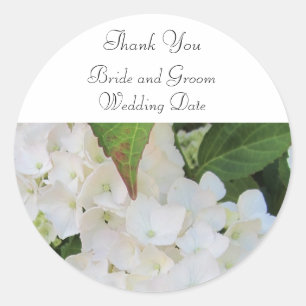 White Hydrangea Wedding Thank You Classic Round Sticker