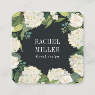 White Hydrangea Wreath Square Business Card