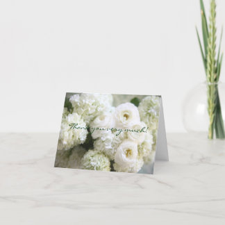 white hydrangeas and ranunculus thank you card