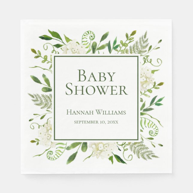 White Hydrangeas Baby Shower Napkin (Front)
