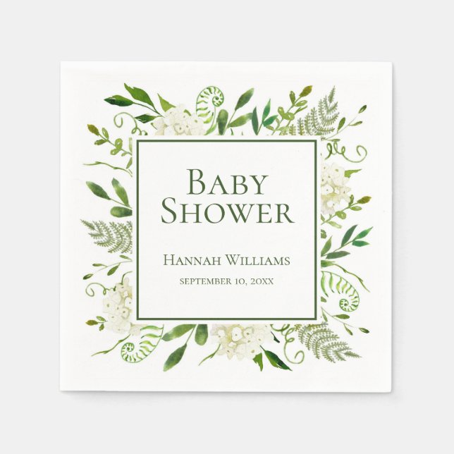 White Hydrangeas Baby Shower Napkin (Front)