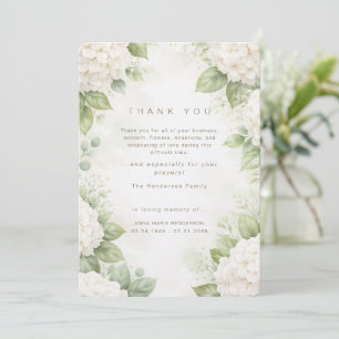 White Hydrangeas Bereavement Funeral Thank You Card