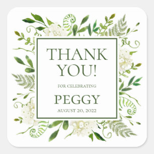 White Hydrangeas Birthday Thank You Square Sticker