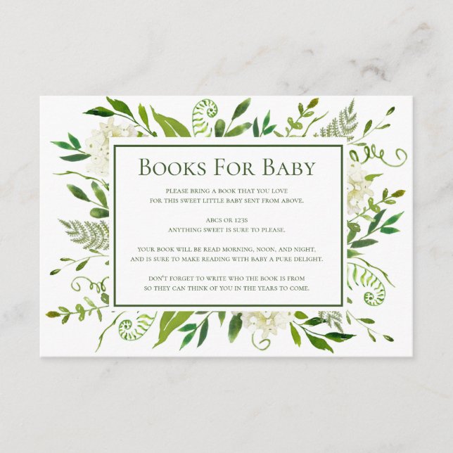 White Hydrangeas Books For Baby Shower Enclosure Card (Front)