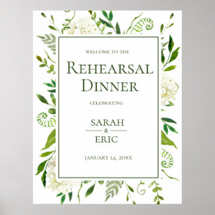 White Hydrangeas Floral Rehearsal Dinner Sign