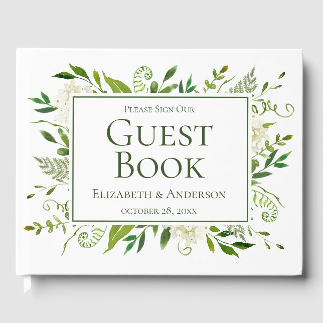 White Hydrangeas Floral Watercolor Wedding Guest Book (Front)